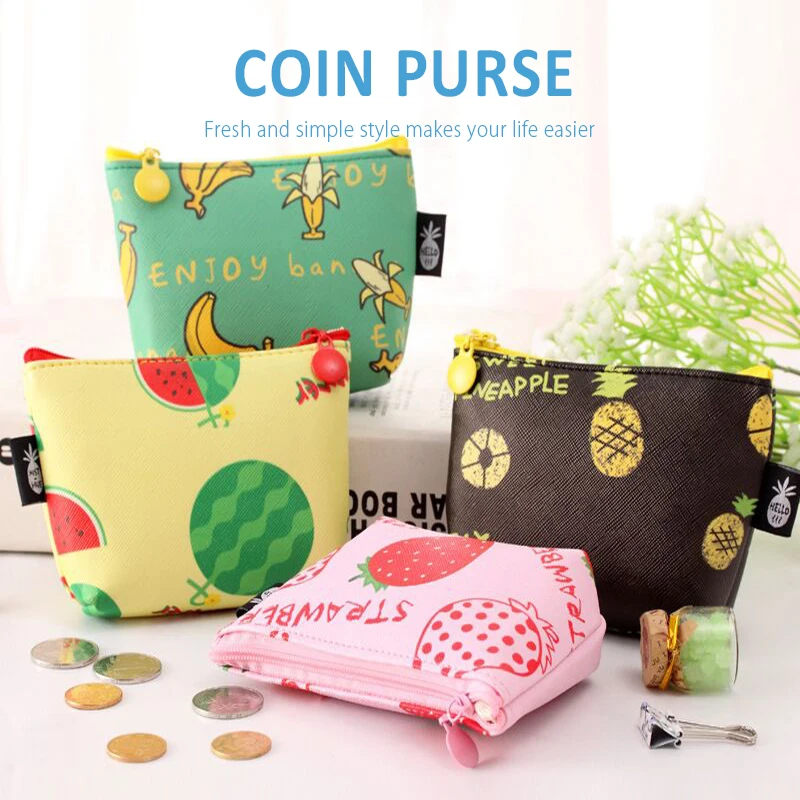 Cute Fruit Print Coin Purse Bags PU Waterproof Money Zero Coin Storage