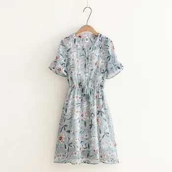 

Summer Chiffon Dress Women Printed Dress With Lining