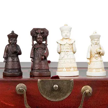 

Details about Chinese wood Leather box with 32 pieces Chess Set