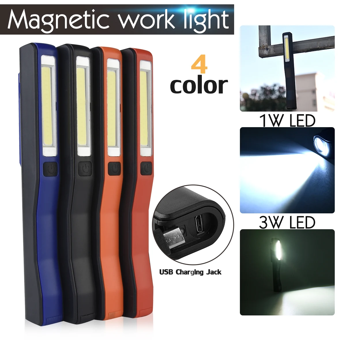 

COB LED Flashlight Magnetic Pen Light Torch Work Light For Camping Lanterna Tactical Night Light Use 3*AAA