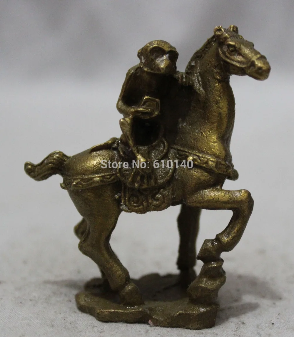 

China Brass Animal FengShui MaShang FengHou Monky Ride Horse Statue Sculpture