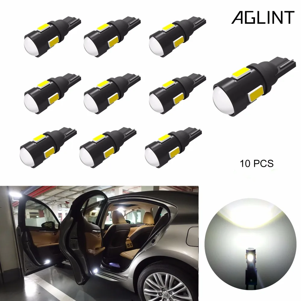 AGLINT 10 шт. Авто T10 клиновидная лампа 5W5 LED 194 168 W5W 6SMD 5730 с объективом проектора для