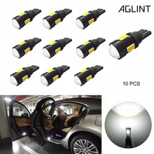 AGLINT 10 шт. Авто T10 клиновидная лампа 5W5 LED 194 168 W5W 6SMD 5730 с объективом
