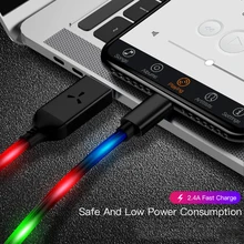 Type C usb кабель для зарядки и передачи данных 2.4A светодиодный светильник usb-c кабель для зарядки Xiaomi huawei samsung S9 Letv кабель для зарядки мобильных телефонов