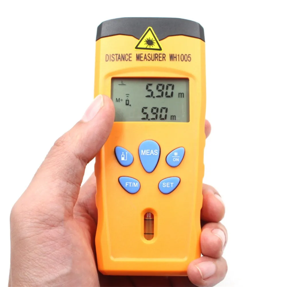 WH1005 Ultrasonic Laser Distance Meter Mini Range Finder Pointer Area Volum Meter Measure Tester Portable 0.5-18M Backlight