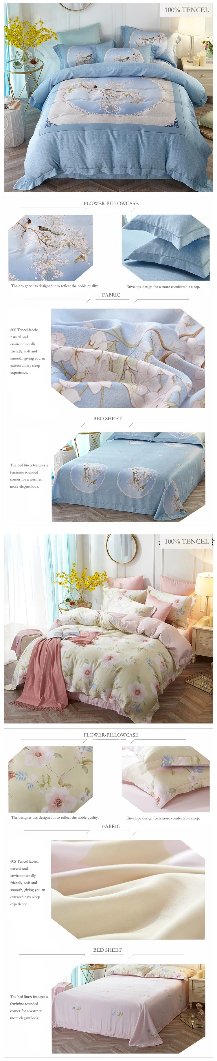 flower bedding set luxury bed sheets palace duvet cover tencel cotton bed sheets quilt cover set parure de lit adulte bedclothes 06