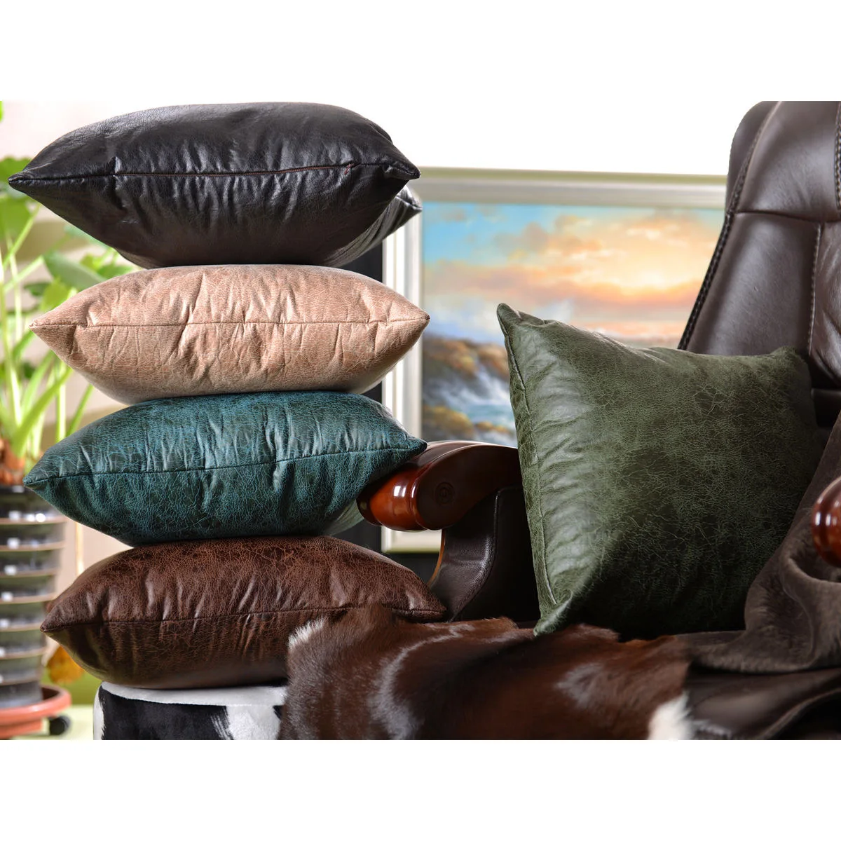 Buy Vintage European PU Leather Cushion Cover For