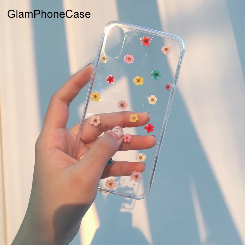 

GlamPhoneCase Transparent Dried Flower Phone Case For iPhone X Xs Max XR 8 7 Simple Soft Cover For iPhone 8 7 6 6S Plus Cases