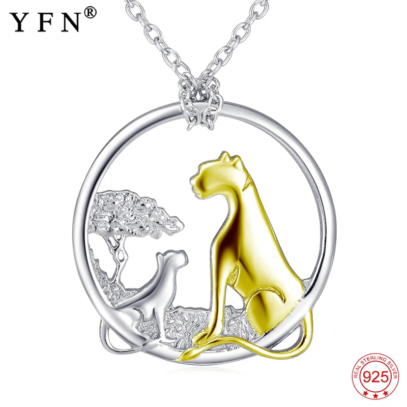 

925 Sterling Silver Necklace Leopard Mother & Child Pendants Necklaces Fashion Family Jewelry Christmas Gift For Women GNX11974