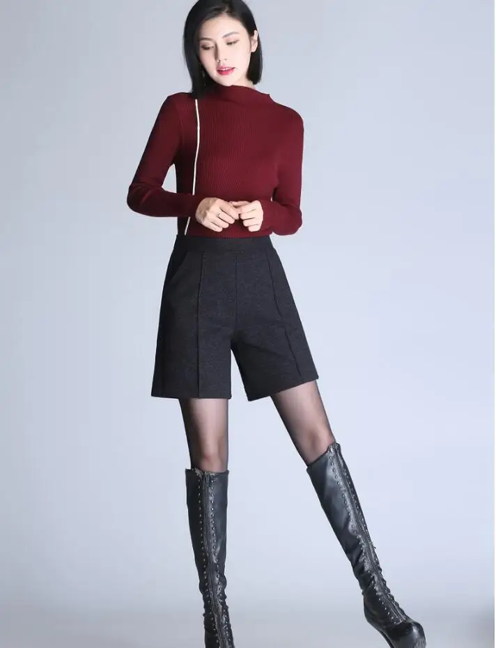 LXUNYI осень зима шорты для женщин высокое качество корейский прямые тонкие черные повседневные Большой размер широкие ноги женские шерстяные шорты 4XL 5XL
