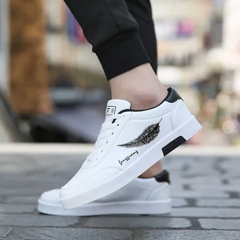 

2018 Men's Leather Casual Shoes Classic Fashion Male Lace up Flats Black White Men Krasovki Flat Heel Sneakers tenis masculino
