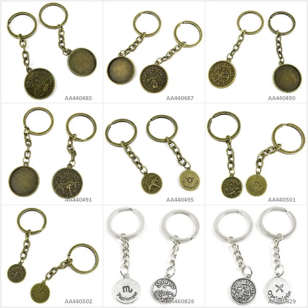 

Antique Bronze Silver Tone Keychain Keyring Keytag Sagittarius Tag Scorpio Taurus Cabochon Blank Aquarius Bracelet Bag Charms