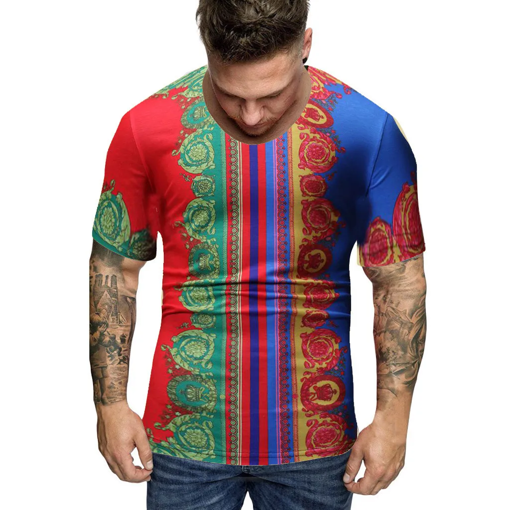 2019 Летняя мода для мужчин футболка повседневное Slim Fit Полосатый Сращивание узор Мода нагрудные короткий рукав 3XL