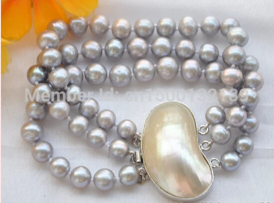 

xd j0087 3row 8" 9mm GRAY ROUND FRESHWATER PEARL BRACELET