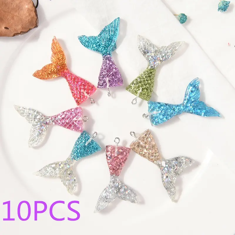 

10PCS Resin Multi Color Mermaid Tail Charms Pendants Handmade Hanging Decoration Findings Jewelry Making Accessories