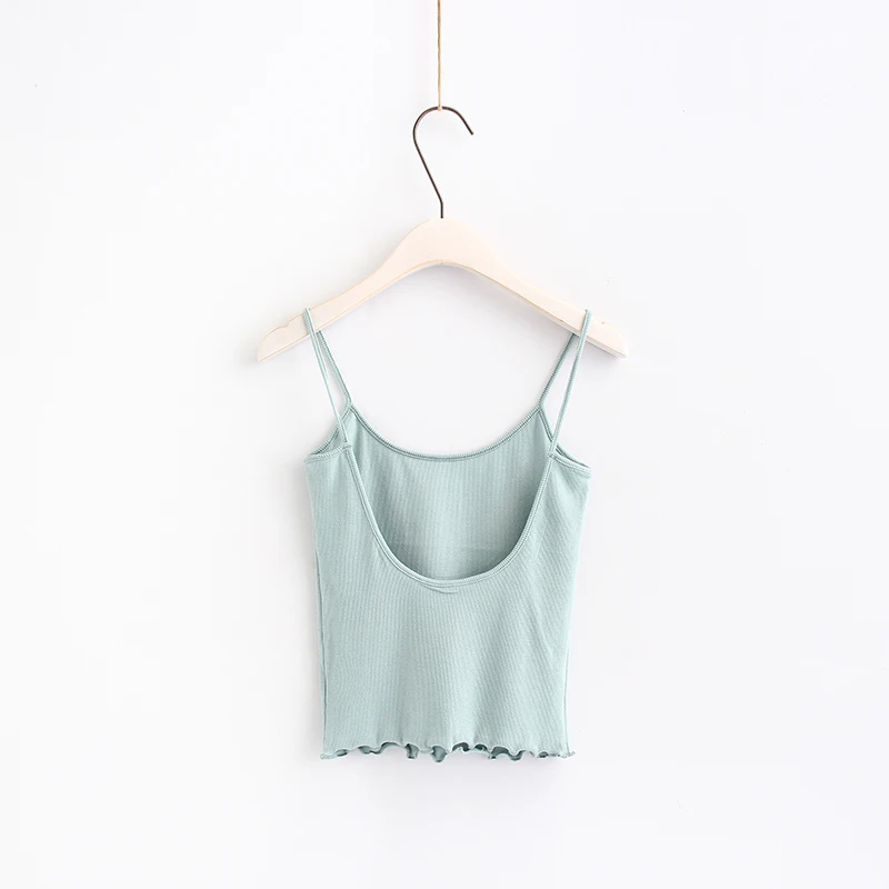 Женский сексуальный глубокий Scoopneck back Camisole женский Тощий топ на бретелях с гофрированным краем