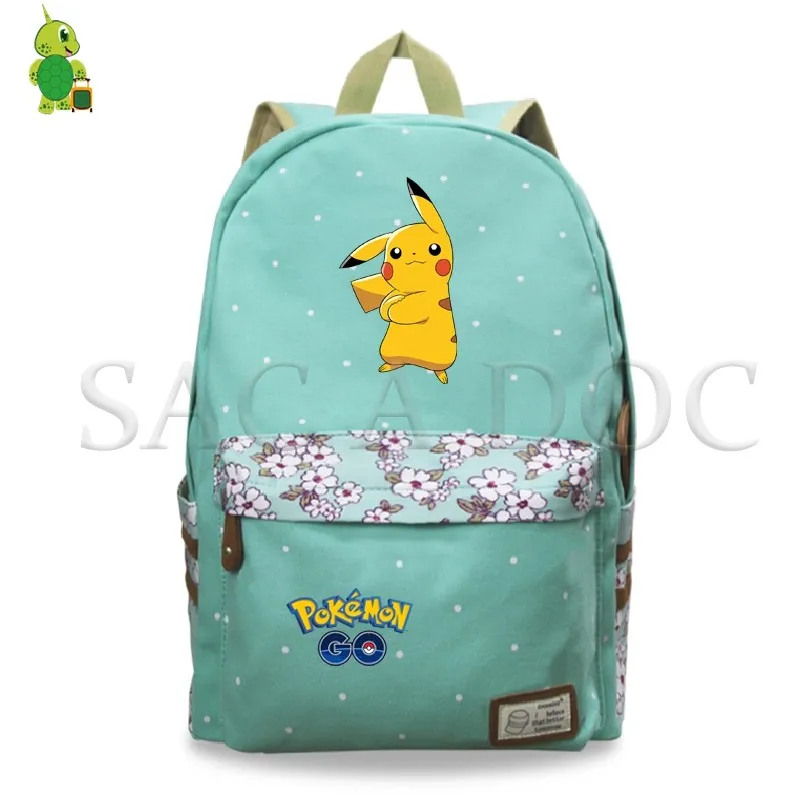 Светящийся рюкзак с покемонами для девочек, школьные сумки с цветочным рисунком и волнами, Пикачу, генгар, напечатанные рюкзаки для ноутбука, дорожные сумки, повседневный рюкзак - Цвет: 19