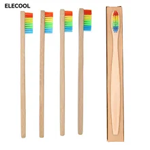 2 шт. Прямая поставка Защита окружающей среды мягкая Радужная цветная щетина бамбуковая деревянная ручка зубная щетка Чистящая щётка
