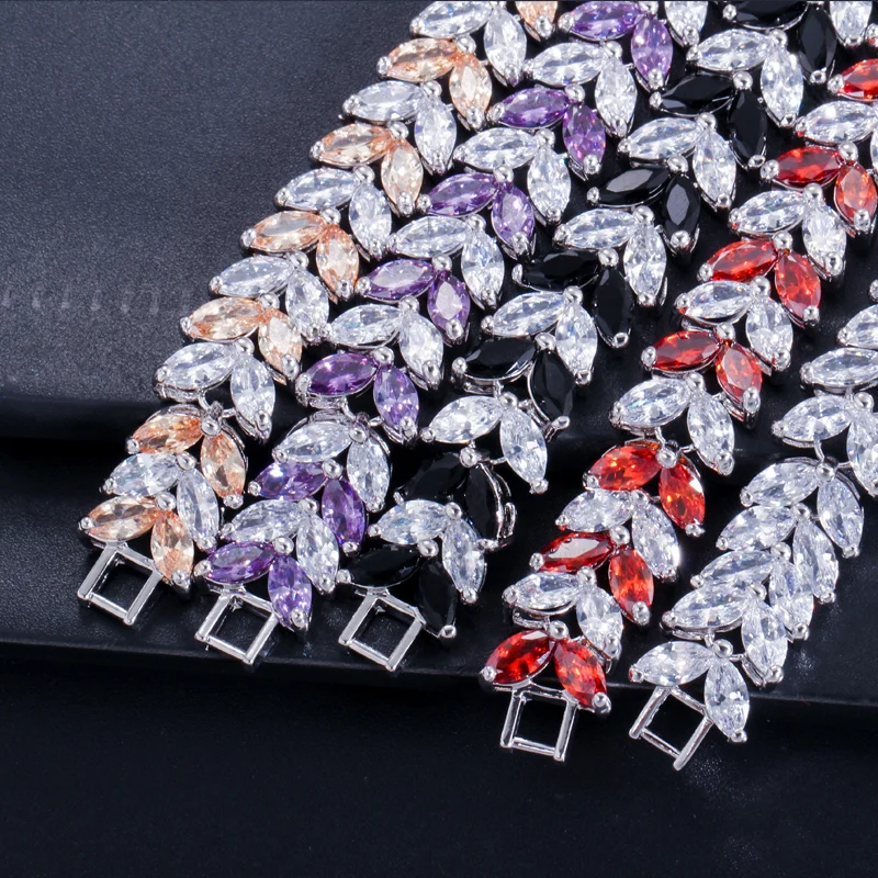 CWWZircons Роскошные ювелирные изделия AAA высокое качество кубический циркон в форме листа винтажный свадебный браслет для невесты браслет для женщин CB140