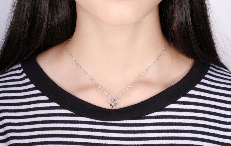 ORSA JEWELS Гипоаллергенное ожерелье серебряного цвета квадратная коробка с кубическим цирконием AAA элегантное подвесное ожерелье для женщин ON49