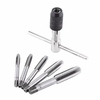 

6PCS/Set Metric Screw Tap & T-shaped Wrench Threading Tapping Hand Tool Kit Tapping Tool Screw Tap Wrench Set