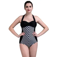 Новинка, Женский Классический Цельный купальник в стиле ретро для девушек, купальник в черно-белую полоску, высокое качество, реальные фотографии