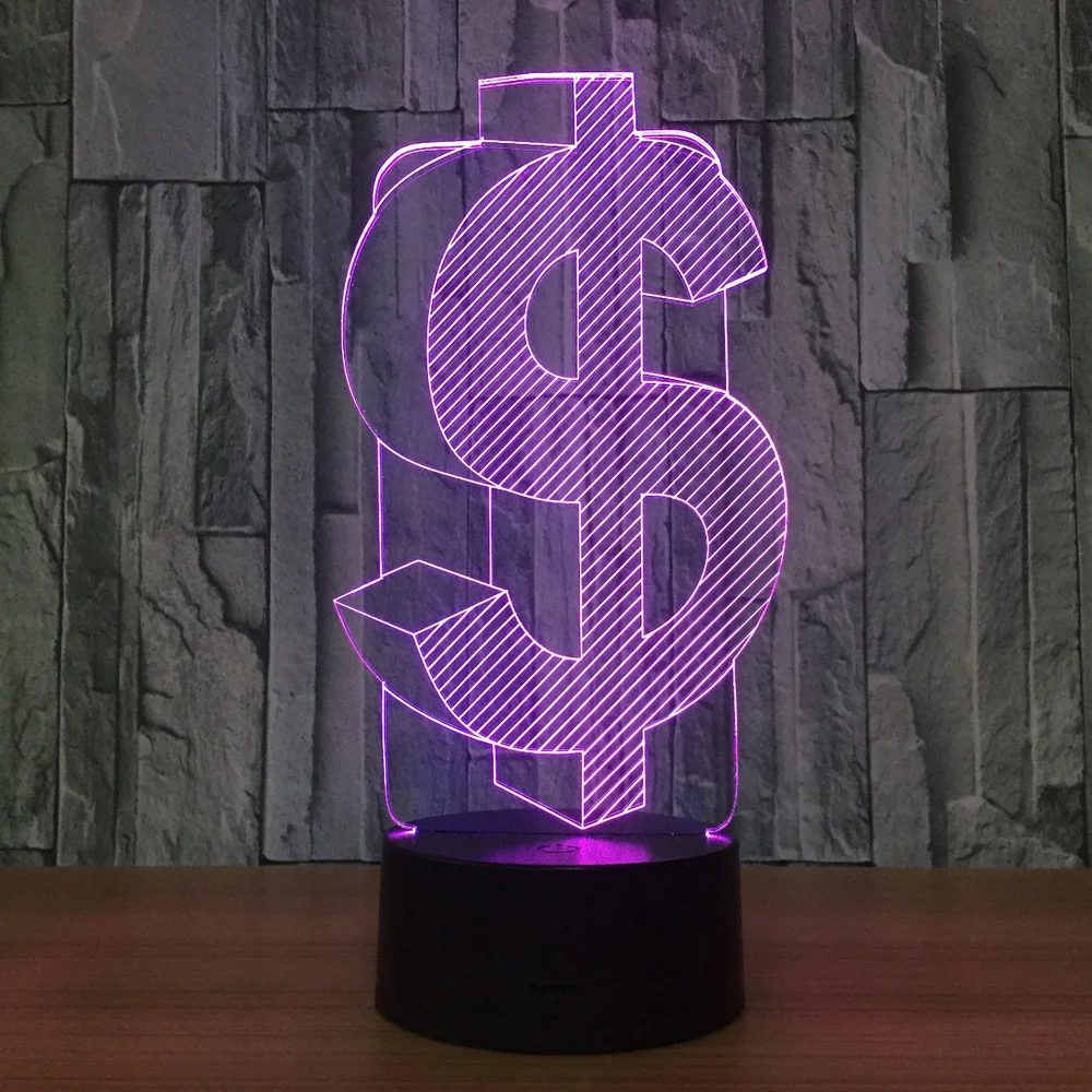 US Dollar Symbol 3d led Lamp Indoor Usb 3d Light Color Changeable Lampara Office Deco Led Night Lamp For Friend Business Gift