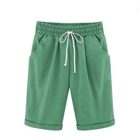 Летние шорты для женщин, 10 цветов, женские шорты с высокой талией, хлопок/свободные шорты, женские летние шорты, плюс размер, 6XL - Цвет: Зеленый