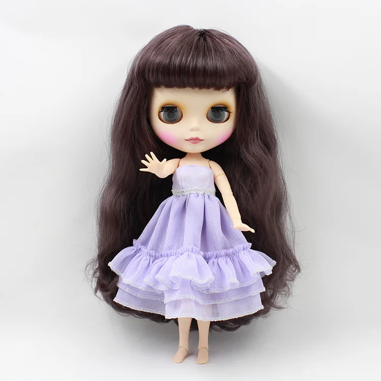 nude Blyth doll with joint body Deep purple long hair cute B female 12 fashion dolls Bjd doll