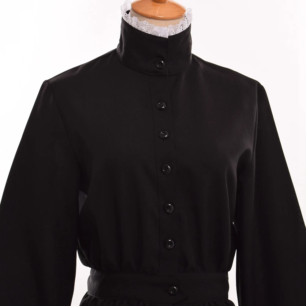 Черный британский костюм горничной Викторианская эдвардианская домработница Косплей служитель прерия Платье для ходьбы