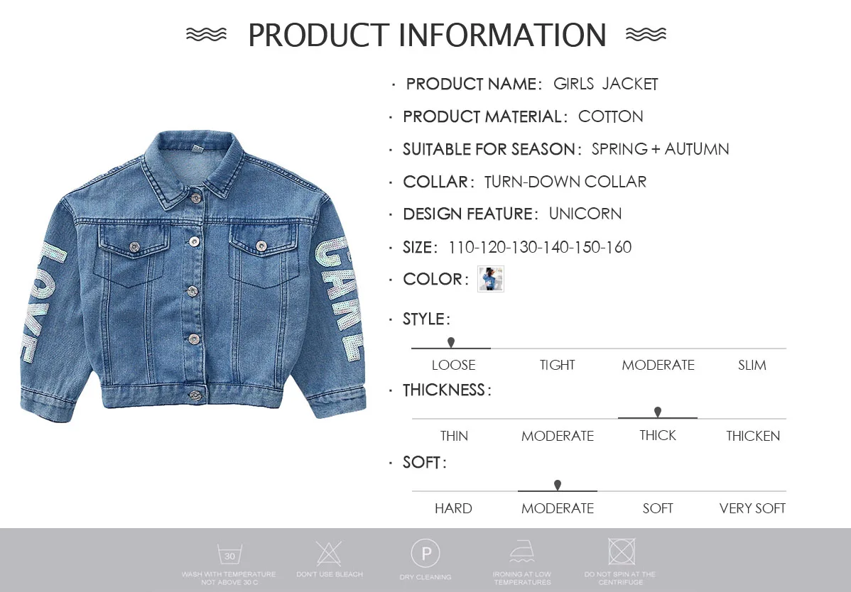 Unicórnio de Lantejoulas Jaqueta para Meninas Outono do Bebê Denim Cabolsas Crianças Roupas Meninas Outerwear Jean Jaquetas Criança 3 casacos crianças roupas outono do bebê meninas