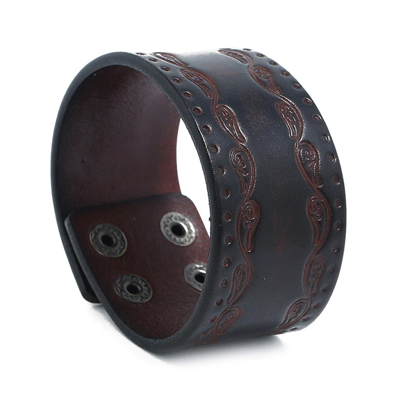 NIUYITID Men Leather Bracelet Brown Rock Punk Boy Accessories Charm Jewelry Handmade Man Wrist Band Gifts (2)