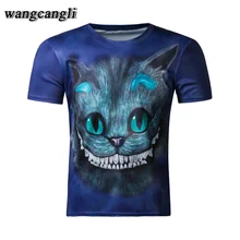 wangcangli 2017 fitness tee shirt deadpool funny t shirts Cat 3D compression shirt Character joker Blue kitten anime men t shirt