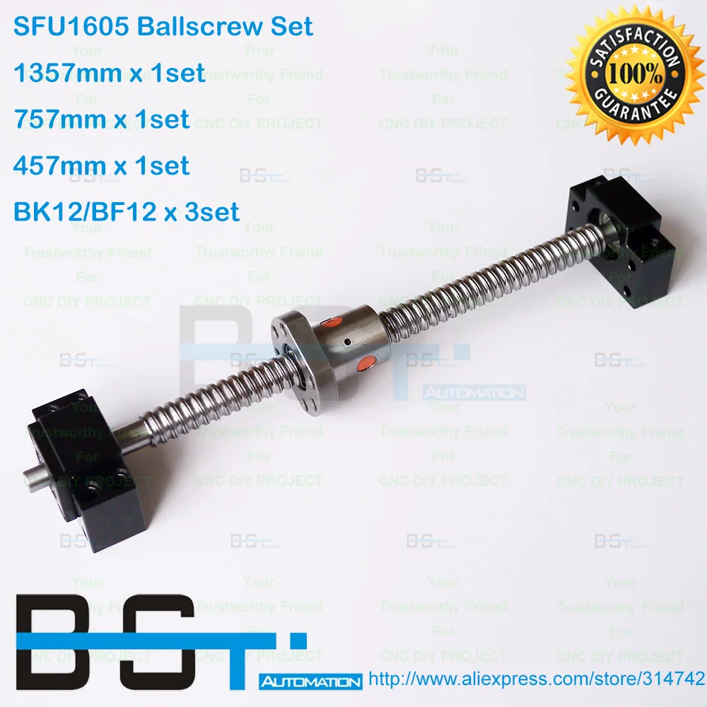 

BSTMOTION 3 anti backlash ballscrew RM1605-1357/757/457mm with SFU1605 Ballnut + 3sets BK12 BF12 with locknuts and circlips