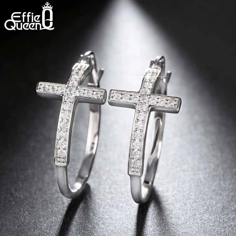 

Hot Sale Big Hoop Earrings with CZ Diamonds Classic Cross Style Design Jewelry High Quality Women Earrings DAE033