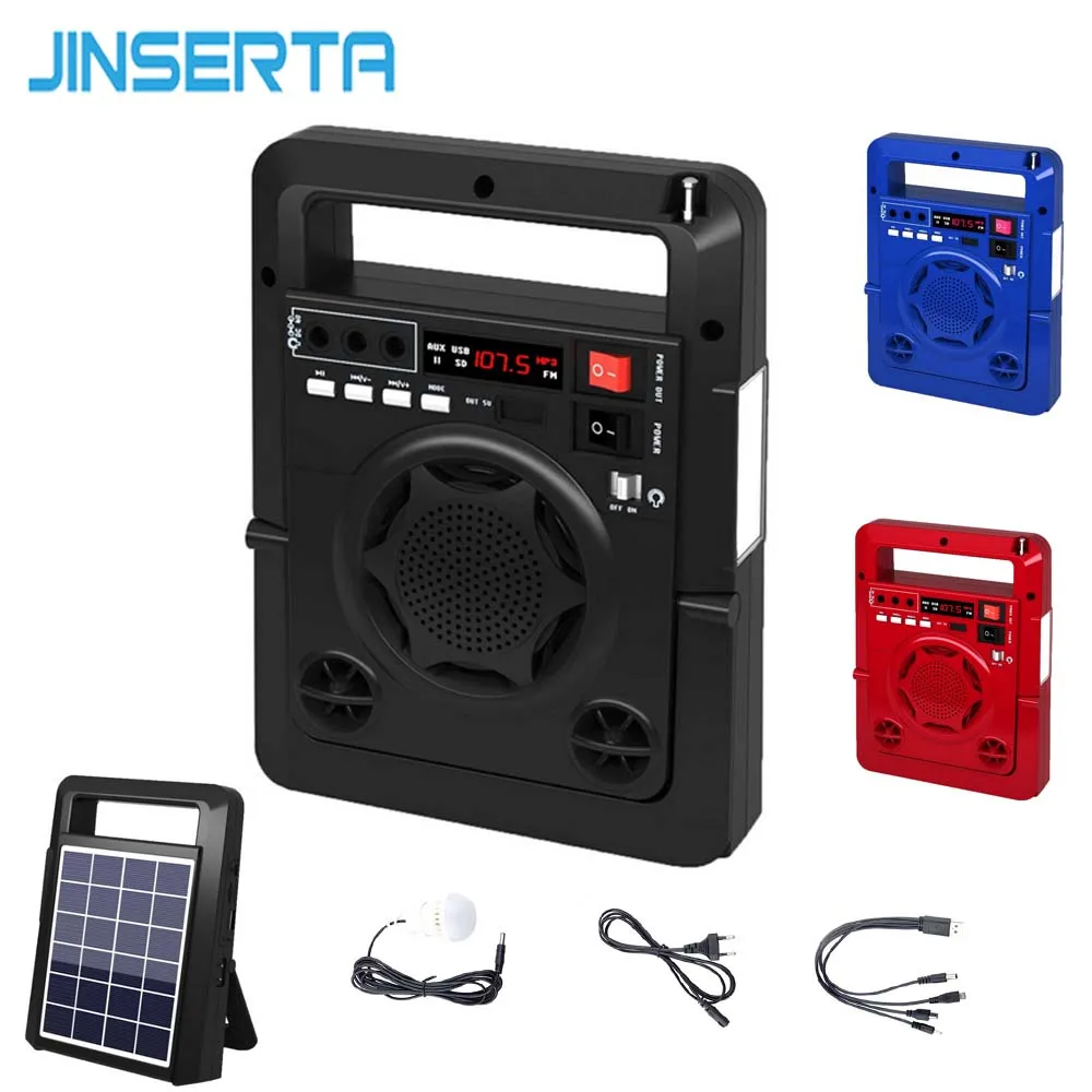 

JINSERTA FM Solar Radio Receiver Solar Power Emergency Radio with Flashlight Dual USB Port Support TF Card U Disk Play