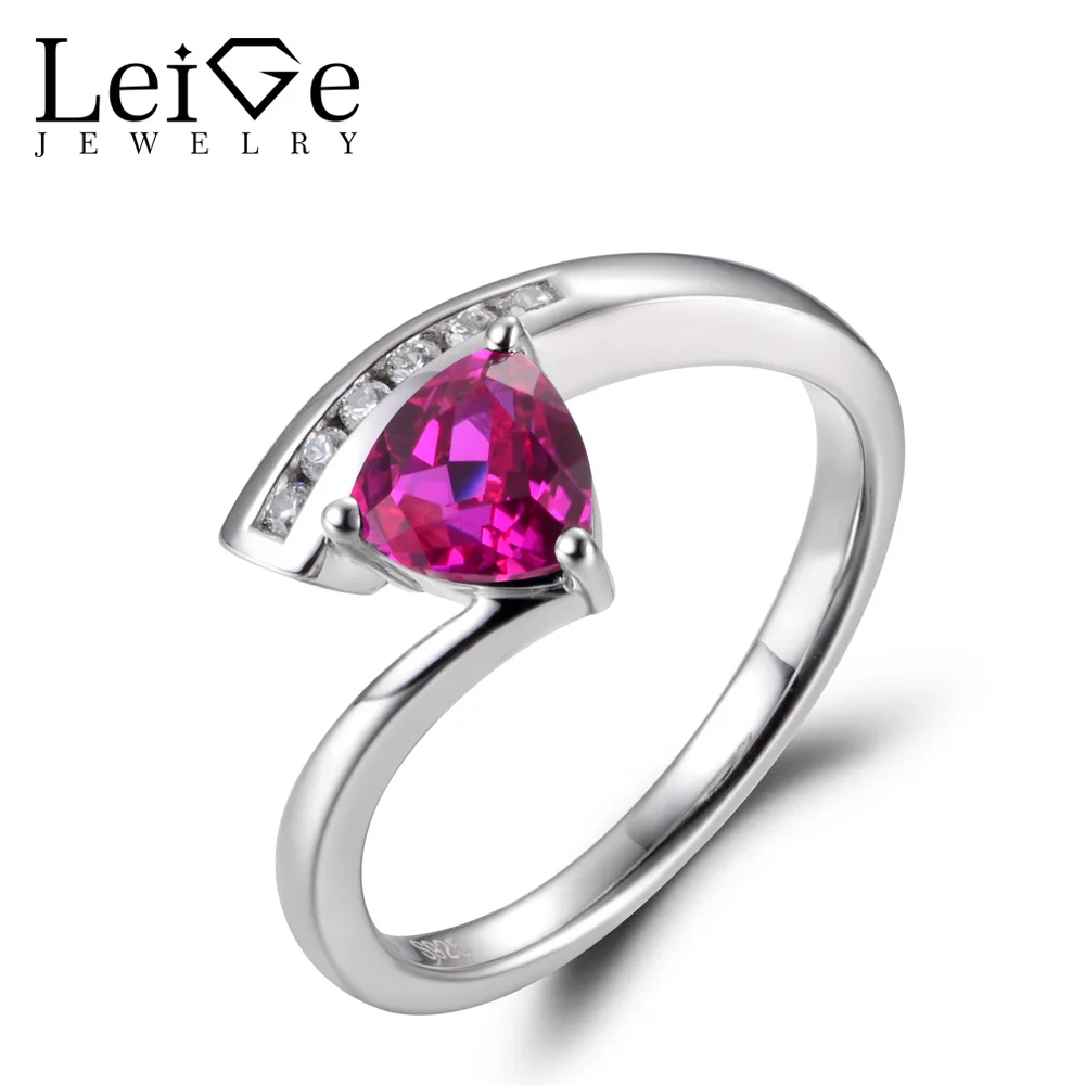 LeiGe Jewelry Ruby Promise Rings July Birthstone Ring Trillion Cut Red