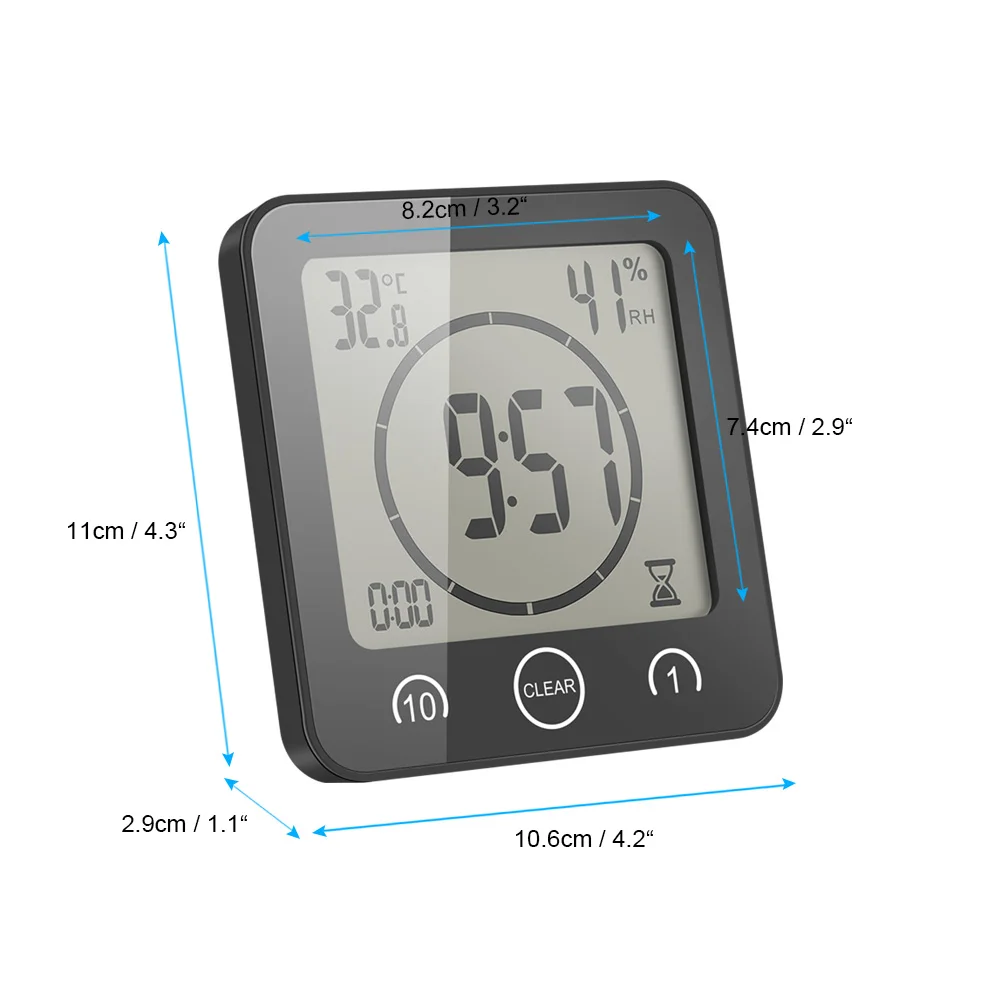 Touch Управление Термометр-Гигрометр Водонепроницаемый Кук таймер с тревогой ЖК-дисплей цифровой Ванная комната часы