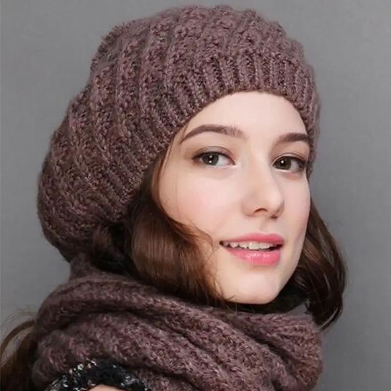 Женские наборы шарф шапка осень зима новые вязаные шапки модные элегантные повседневные теплые береты стильные женские шапочки