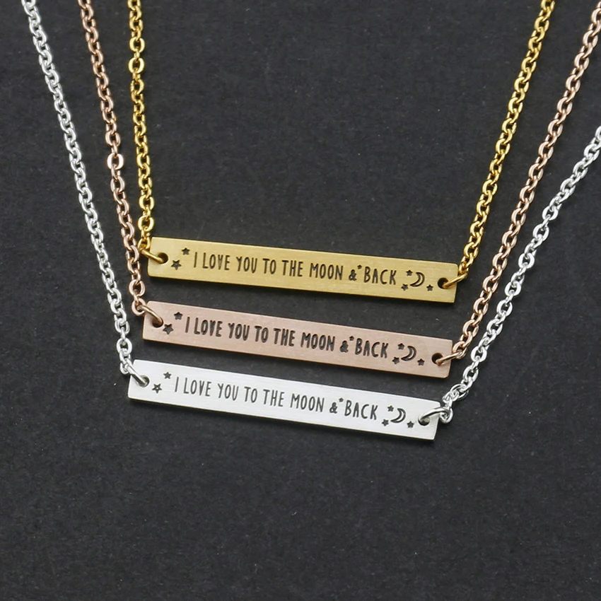 Wholesale 10pcs I LOVE YOU TO THE MOON& BACK Letter Bracelet Charm Women Engagement Jewelry Thin Bar Stars Bracelets Mom Gifts