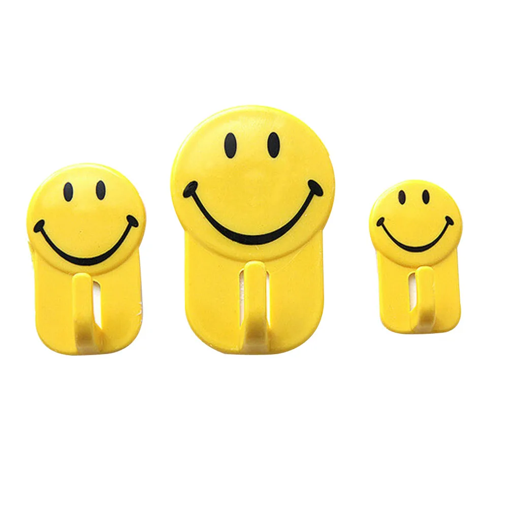 kitchen 3Pcs Cartoon Smile Face Mutifunction Bathroom Kitchen Towel Hanger Hooks bathroom suckers hooks ganchos