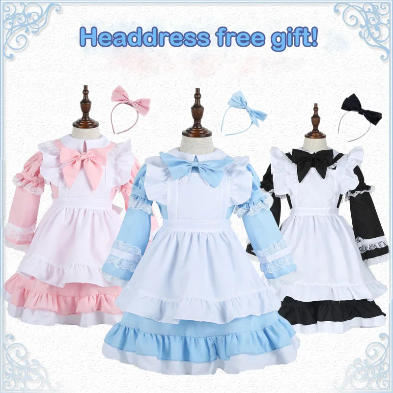 Coshome Women Girls Maid Cosplay Alice Costumes Family Matching Clothing Mother Daughter Blue Lolita Dress For Halloween Party (2)
