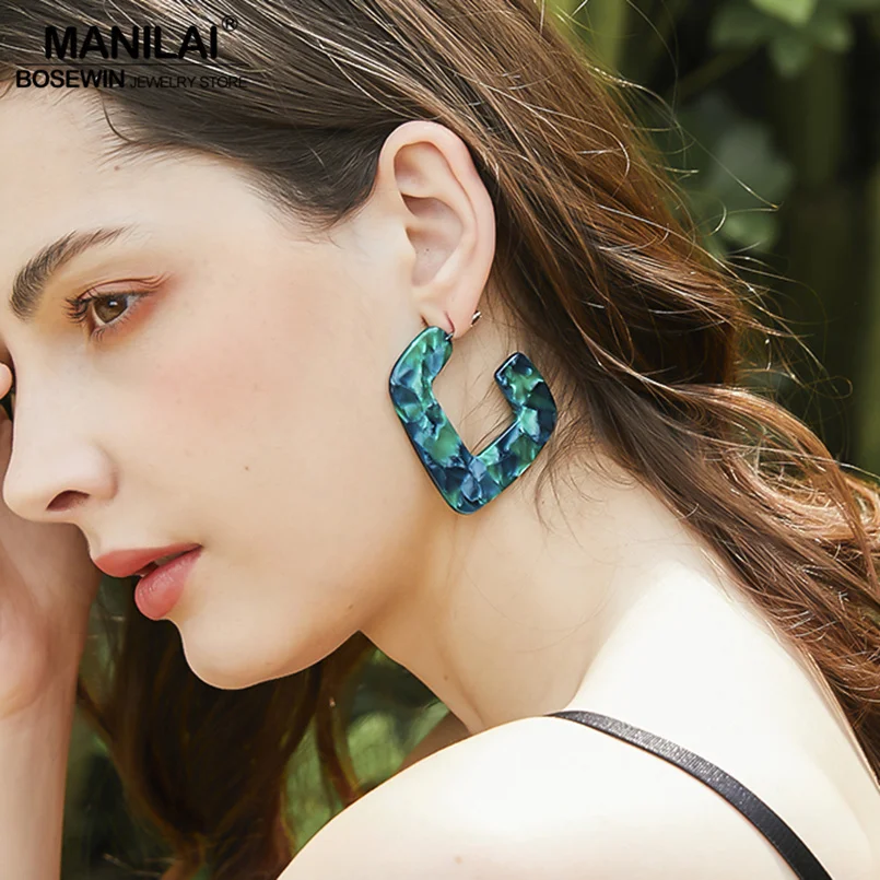 

MANILAI Big Acrylic Earrings For Women Acetate Tortoiseshell Stud Earrings Statement Jewelry Fashion Leopard Brincos 2019