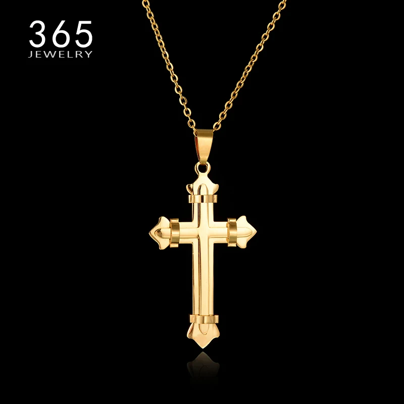 

New Arrival Gothic Chain Fashion Necklace for Women 2017 Gold Cross Pendant Chain Stainless Steel Necklace Mnes Jewelry Hot