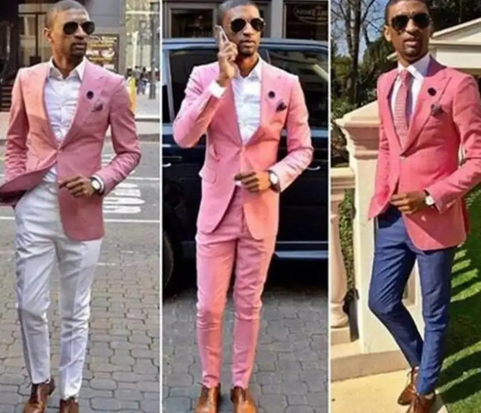 Modest Cheap Men Suit Pink One Button Groom Suits Mens Groomsmen Slim