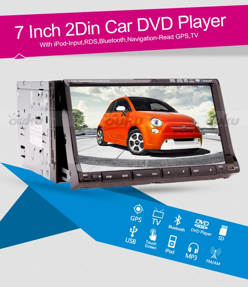 Cheap Rear Camera 7" HD Touch Screen Universal Double 2 DIN Car GPS Stereo MP3 CD DVD Player BT+TV+iPod+SD map+FM/AM/RDS Head Unit 0