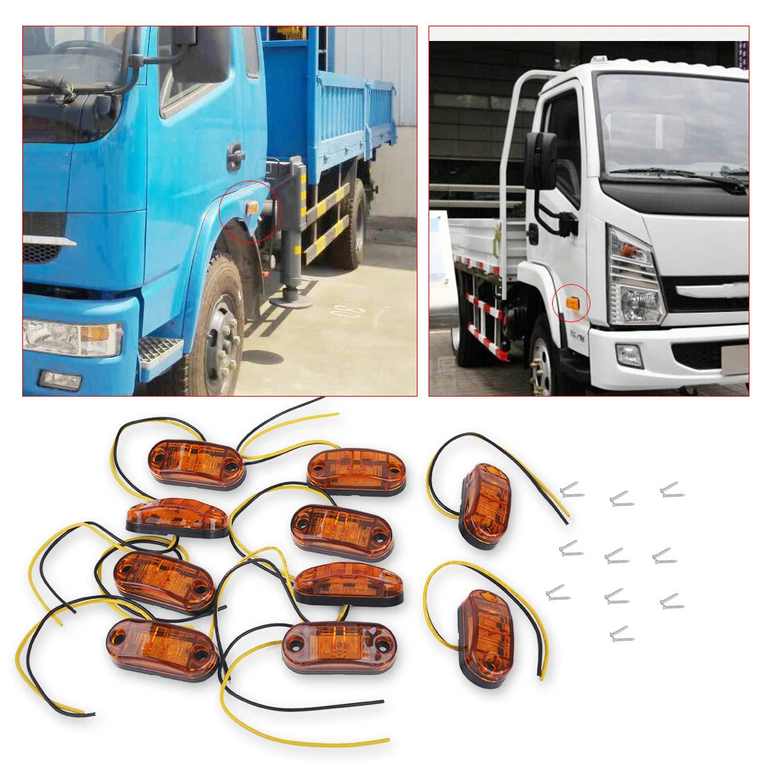 

CITALL 10PCS 12V/24 V Trailer Truck Boat Lorry Van 2 LED Amber Clearance Lamp Side Marker Signal Light