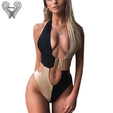 Bkning купальники с пряжкой для женщин с вырезами Холтер купальный костюм One Piee купальник бикини-боди неоновый Леопардовый Монокини