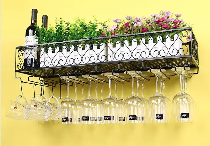 Kitchen wall hanging red wine rack. Beverage holder. Hang goblet.