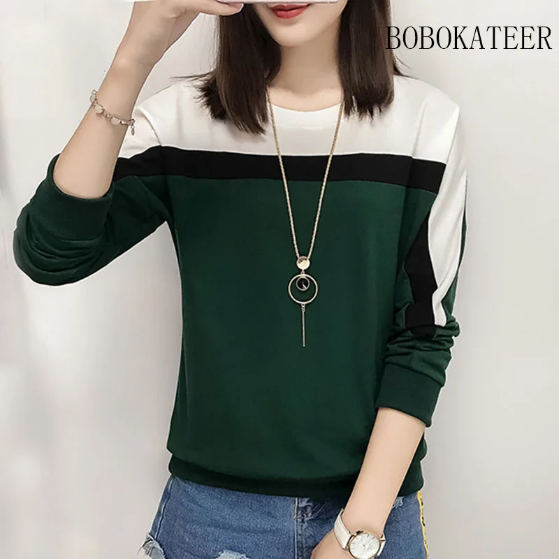 En Ligne BOBOKATEER manches longues t shirt haut pour femme t shirt femme grande taille t shirt femmes t shirt col rond poleras de mujer moda 2019 blusa